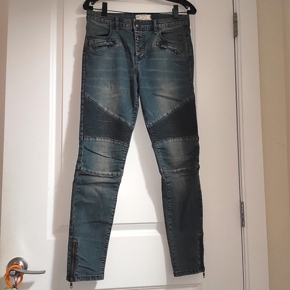 Free People Seamed Moto Skinny Jeans Blue - Picture 3 of 10